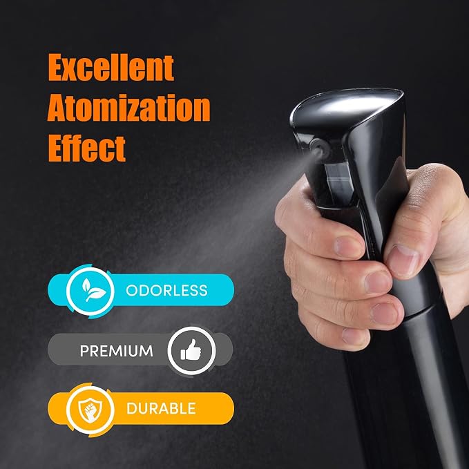 10OZ Continuous Spray Bottle - Hair & Face Ultra Fine Mist Spray Bottles, Refillable Empty Water Sprayer, Leak Proof Portable Spray Bottles for Hairstyling, Skincare, Plants, Cleaning, Pets, Travel | Fine spray mist approx. 0.3 seconds per operation, 3...