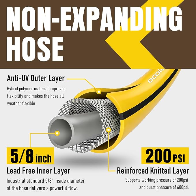 Heavy Duty Garden Hose 35ft, NON-EXPANDABLE Flexible Water Hose, Kink Resistant Lightweight Hybrid Hose, Leakproof Hose Male to Female Fittings