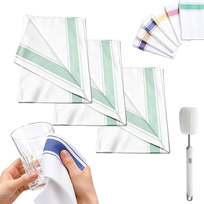 Premium Cotton Glass Cleaning Cloth, Highly Absorbent Wine Glass Polishing Cloths, Streak Free Lint-Free, Reusable Fast Drying Towels Polish Cloth for Glass Window Mirror (3*Green, 20 * 28in)