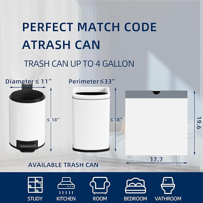KSSKSS 2.6 Gallon Mini Drawstring Trash Bags, Small Garbage Bags by KSSKSS, Code a fit 10-15 Liter, 2.6-4 Gal, White Trash Bin Liners for Home Office Kitchen Bathroom Bedroom, 120 Counts