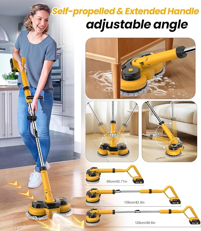 qimedo Cordless Electric Mop M1, 2-in-1 Spin Mop & Floor Scrubber | 800RPM electric floor Machine, 6000mAh Battery, Smart Display, LED Light & Water Spray for hardwood, tile and laminate floors