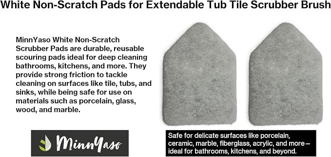 White Non-Scratch Scouring Pads, Fit Extendable Tub Tile Scrubber Brush | 5 Pack Scrub Pads Refill Replacement Pads for Cleaning Bathroom Kitchen Toilet Tile, Compatible Fit Moku, Yocada, Cleanhome