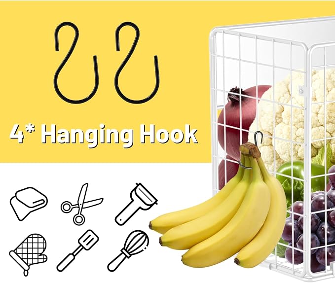 Magnetic Fridge Shelf, Fruit Potato & Onion Storage Bins, Pantry Organizers, Large Container Basket for Refrigerator, Kitchen Counter, Cabinet (2, White)