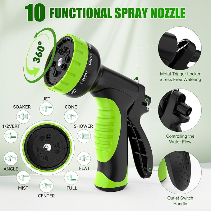 NON-EXPANDABLE Garden Hose 150ft x5/8'', Heavy Duty Flexible Water Hose with 10-Function Sprayer, Lightweight, Leak Proof, Durable Fabric Skin, Pressure Resistant for Yard, Outdoor