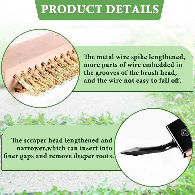 MUDEREK Crack Weeder Tool - Weed Puller Tool with 2 Heads and Scraping Hook | Paver Weeding Moss Remover Brush with Adjustable Steel Handle for Cleaning Paving Joint Sidewalk Patio Stone Driveway Deck
