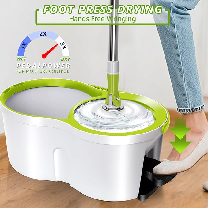 Masthome Spin Mop Bucket Set,Small Mop Bucket System with 3 Microfiber Pads | 360° Rotating Mop Head; Compact Mini Bucket for Apartment Dorm, Works On Hardwood Tile Laminate Floors