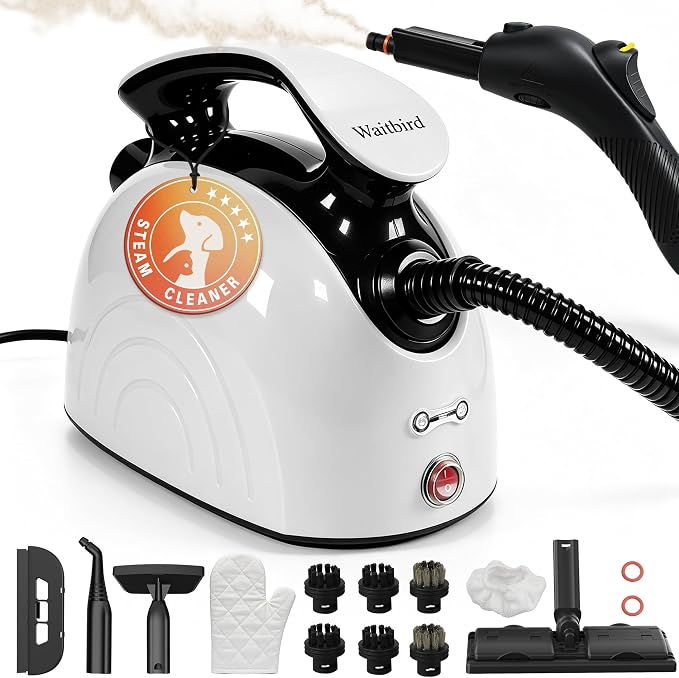 Waitbird 4.5 Bar 300°F Steam Cleaner for Bathroom, Kitchen, Floor & Grout | Easy Use | Quick Heat Up | Large Tank | Quiet Operation | Safety Lock | 21 Accessories for Tiles, Toilets, Stovetop & Carpet