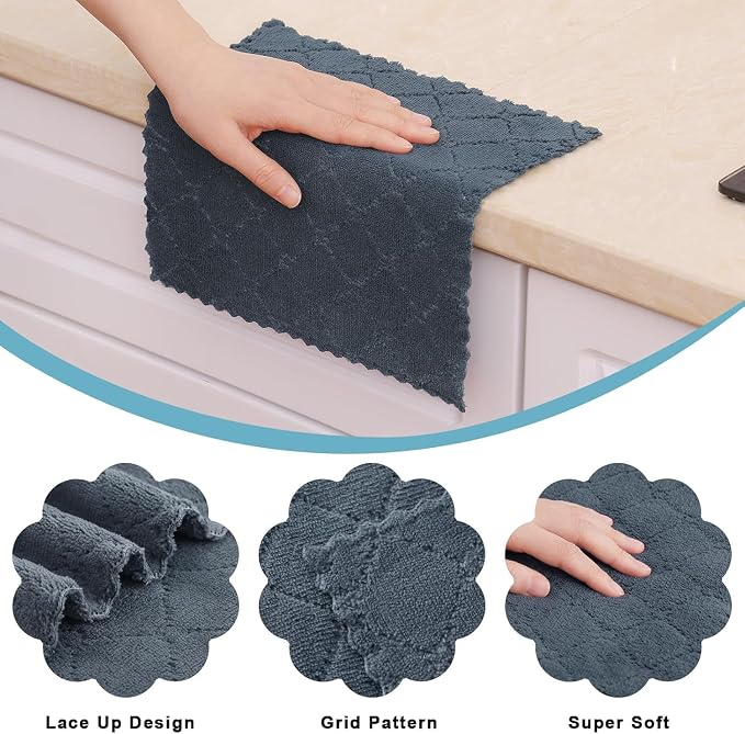 Homaxy 12 Pack Super Soft & Absorbent Coral Velvet Dish Cloths, 10" x 10" | Navy Blue/Dark Grey/Brown/Grass Green, Nonstick Oil Fast Drying Microfiber Cleaning Cloth, No Lint Household Dishcloths