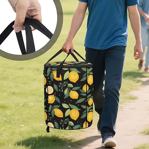 BIGCARJOB Lemon Garbage Cans Collapsible Pop Up Camper Trash Can Waterproof Bag Trash Bin for Outdoor Camping Hiking Travel, 22.83x17.71 in