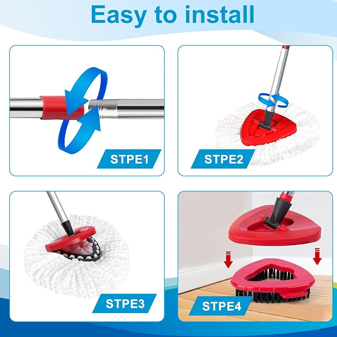 8-Pack Spin Mop Head Replacement for O Cedar Easywring 1-Tank System | Microfiber 100% Reusable Mop, 6 Mop Heads+1 Mop Base and 1 Scrub Brush Combo Set