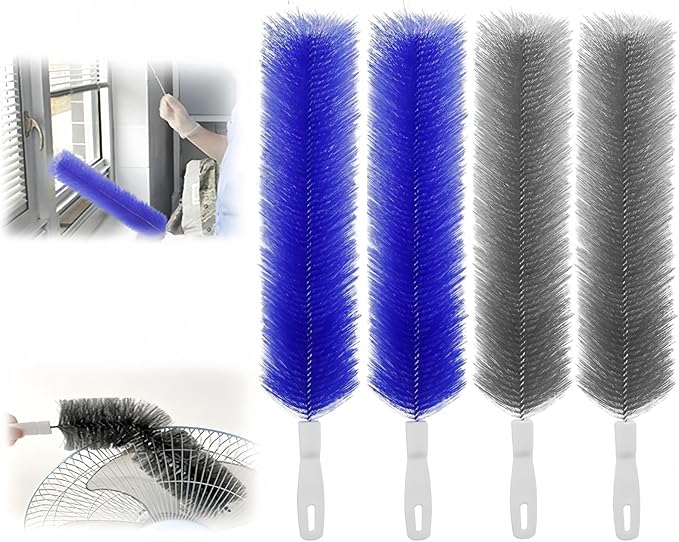 Bendable Microfiber Head, New Fan Cleaner Brush Reusable Dust Remover Washable ldeal for Electric Fans Air Conditioning, Home Car Vents, Curtain (Gray + Blue 4 Psc)