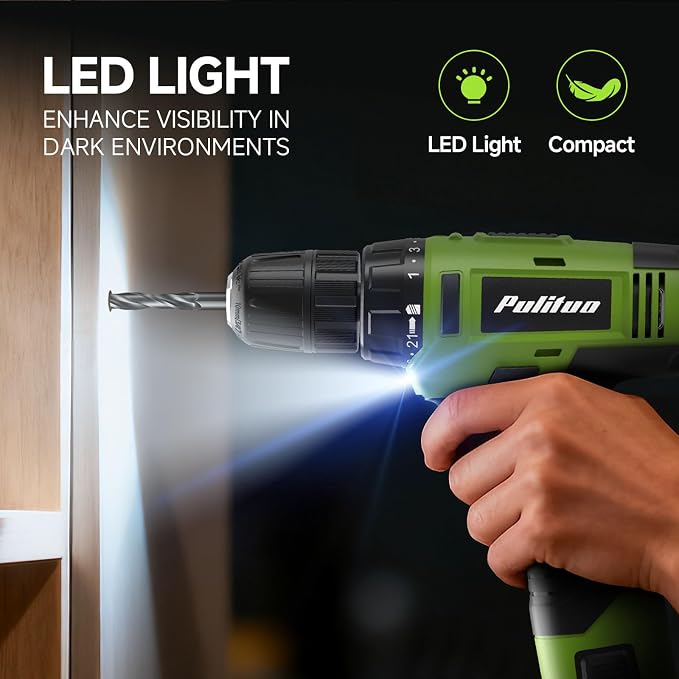 PULITUO Drill Set, 149-Piece Home Tool Set with Green 12V Cordless Drill, Tool Box, Hand Tool Kits for Women & Men and DIY Enthusiasts, for Home Improvement