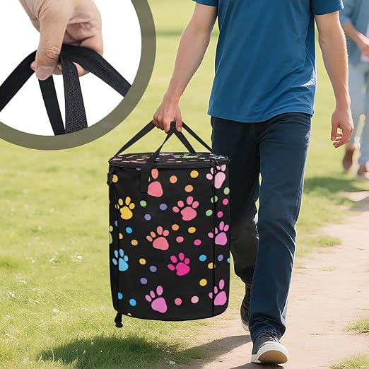 Collapsible Trash Can with Lid, Colorful Paw 24 Gallon Camping Trash Can with Handles Waterproof Portable Recycling Bin for Yard Garden Waste Pop-Up Storage Bags for Toys Clothes