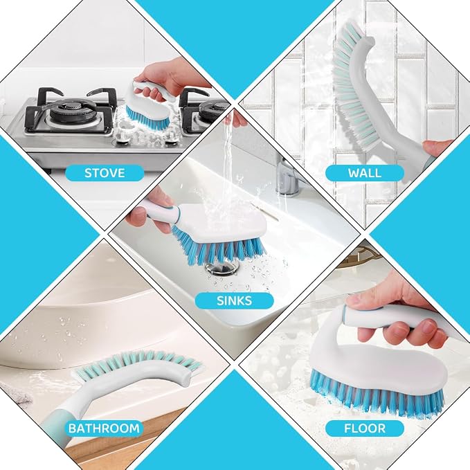 3 Pack Scrub Brush Set, Heavy-Duty Scrub Brushes for Cleaning Bathroom | Stiff Bristles Grout Scrubbing Brush with Handle, Cleaning Brushes for Shower, Bathtub, Kitchen, Floor, Tub, Tile, Sink