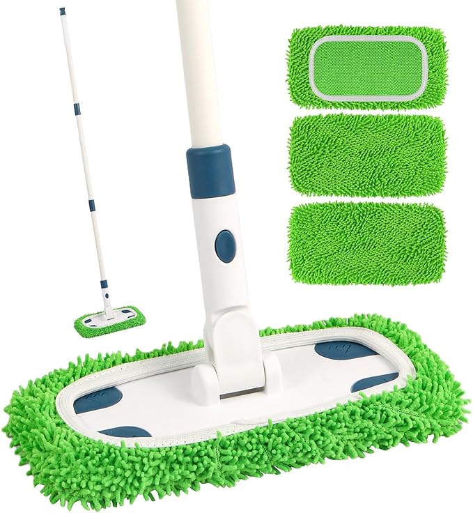 Sweeper Mop System with 3 Reusable Microfiber Mop Pads | Dry and Wet Multi Surface Floor Cleaner, Includes 1 Mop + 3 Washable Refills for Hardwood, Tile, and Laminate Floor Cleaning