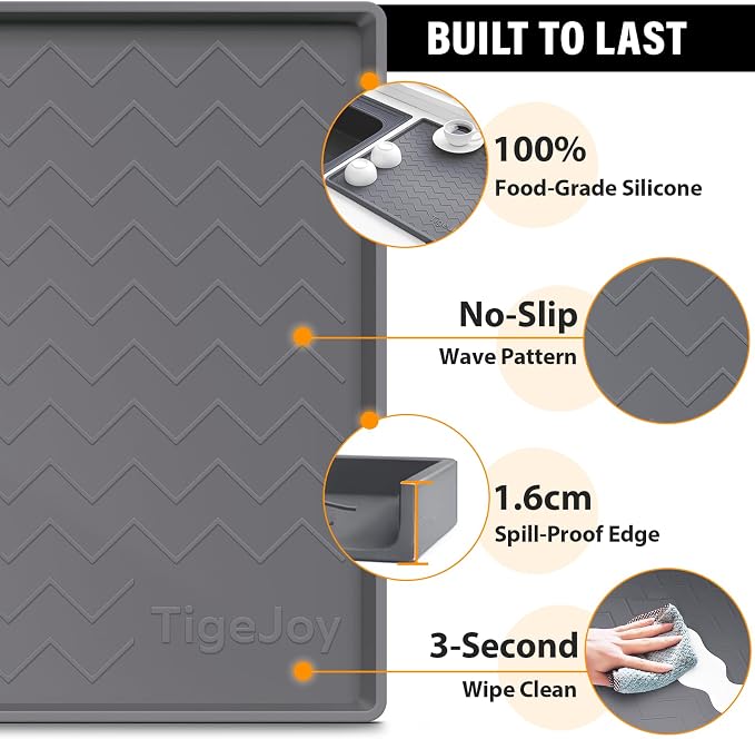 TigeJoy Under Sink Mats for Kitchen Waterproof 28" x 19", Cabinet Liner | Leak-Proof Silicone Mat Sink Protector, Kitchen Essentials Organizer and Storage,Boot or Shoe Tray, Pet Feeding Mat
