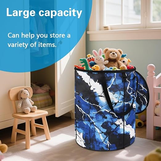 BIGCARJOB Blue Camo Large Trash Can with Lids, Camping Trash Can Collapsible Garbage Cans Water Resistant Garbage Bin Storage for Outside, 22.83x17.71 in
