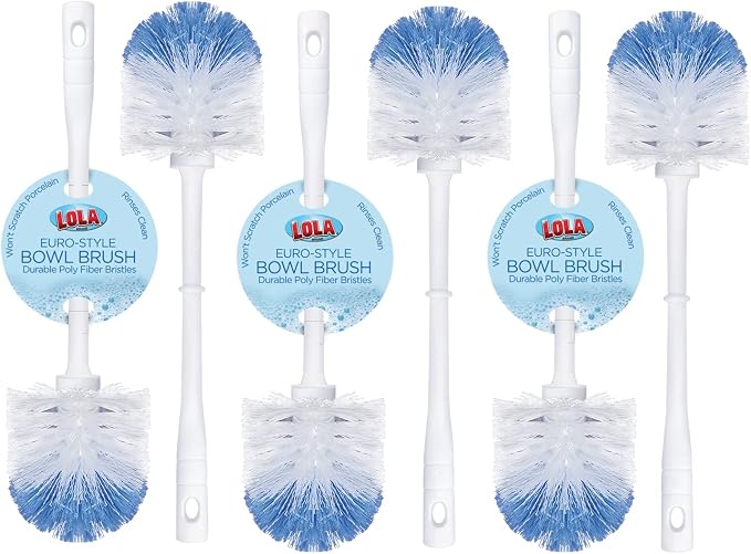 LOLA Classic Toilet Brush, 6 Pack, Durable Fiber Stiff Bristles, Compact Size, Non-Scratch, Long-Lasting