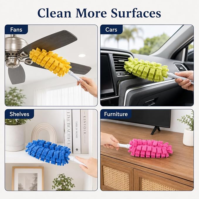 10 Pack Duster Refills with 2 Dusting Wands Reusable Pads | Washable Fleece Cleaning Pads for Blinds Cars Furniture Fans Pet Hair Shelves and Multi Surface Home Cleaning