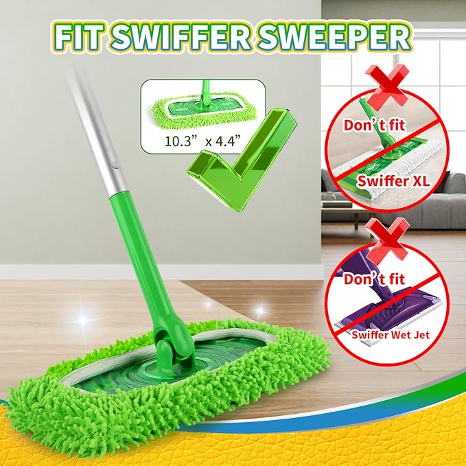 6 Pack Reusable Microfiber Mop Pads Compatible with Swiffer Sweeper | Washable replacement pads for wet & dry cleaning on hardwood, tile, laminate and vinyl floors.