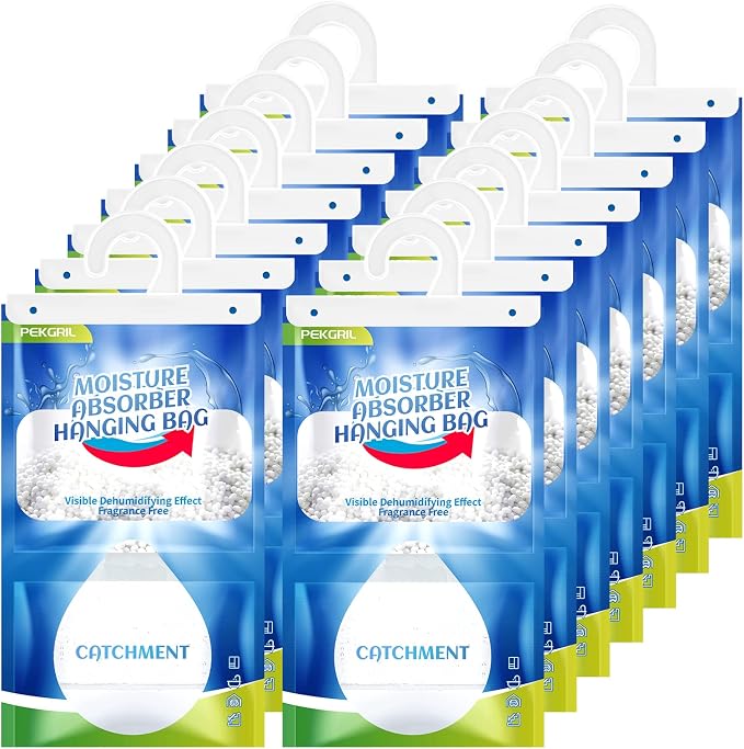Moisture Absorber Packets 14-Packs, 15 oz Hanging Dehumidifier Bags, Fragrance Free Humidity Packs for Closet, Bathroom, Kitchen, 420g/Pack | Strong Absorption, Fragrance Free, Closet, Enclosed Spaces, Bathroom, 420g/Pack