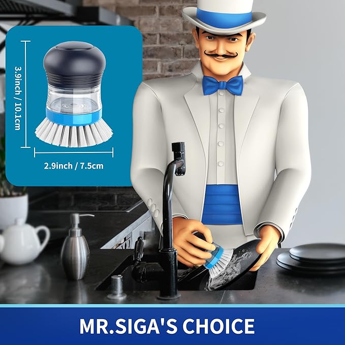 MR.SIGA Soap Dispensing Palm Brush, 1 Pack, Navy/Blue | Dish brush with soap dispenser, palm scrubber, palm scrub brush, ideal for kitchen and dishes cleaning