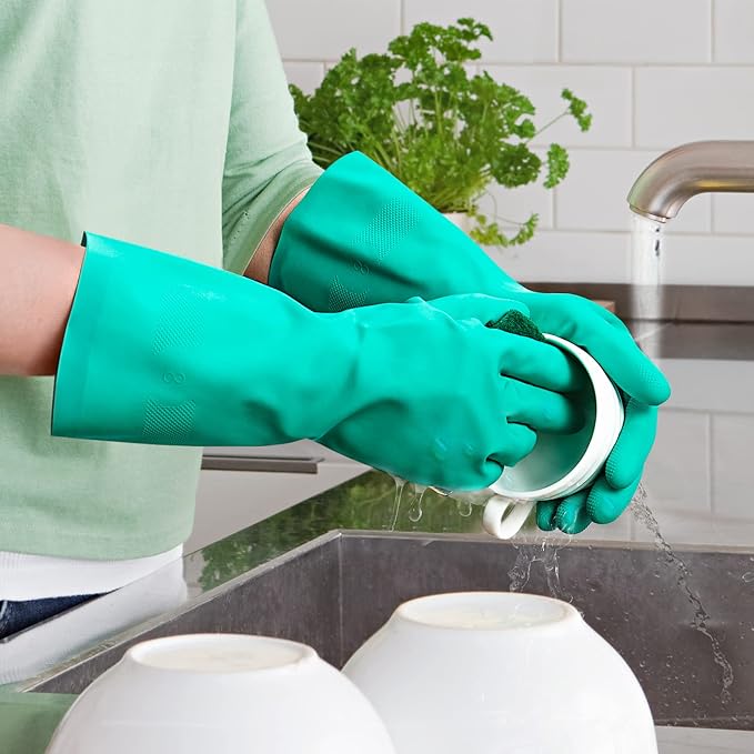 ThxToms Chemical Resistant Nitrile Gloves, Latex Rubber Free, 1 Pair, L | 15mil,Reusable Heavy Duty Diswashing Gloves, Resist Household Acid, Alkali, Solvent and Oil, Skin-Friendly & Anti-Slip Design