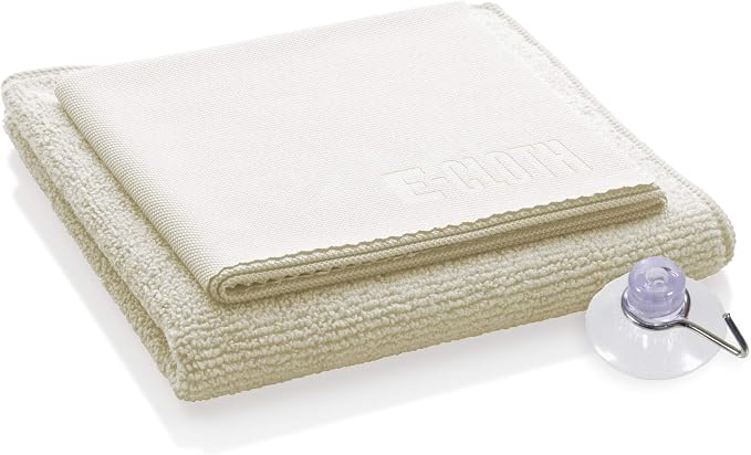 E-Cloth Shower Cleaning Kit, Reusable Microfiber Cleaning Cloth, Ideal Shower Cleaner for Glass, Tile, Ceramic, Bathroom and Bathtub, 100 Wash Guarantee, Ivory, 2 Cloth Set