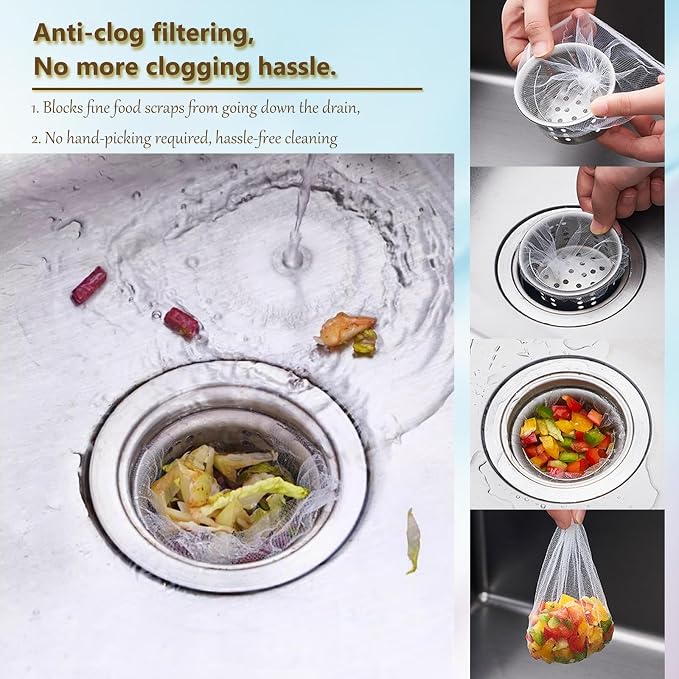 300 Filter Net Bags for Sink Drain Strainer with Storage & Dispenser Box | Anti-Clogging Disposable Drain Dovers Mesh Sink Strainer Sink Trash Catcher Bags for Kitchen,Bath,Tub Drain etc
