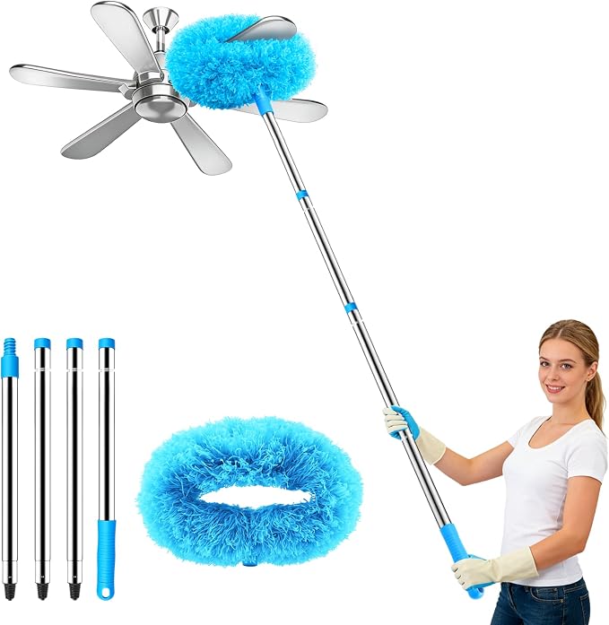 SetSail Ceiling Fan Cleaner Duster, with Extension Pole for Cleaning, Blue | Microfiber Ceiling Fan Duster, 13 to 48 Inch, Washable, Ceiling Fan Blade Dusters