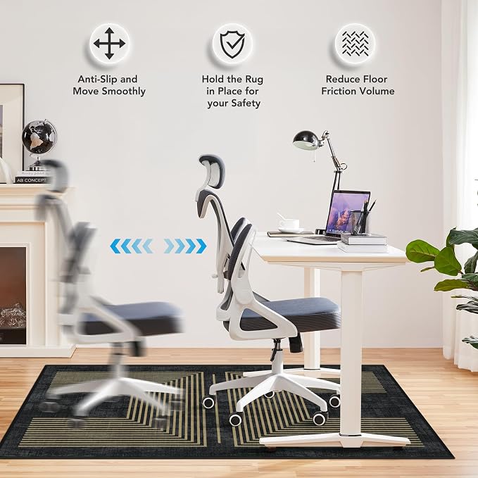 Office Chair Mat for Hardwood Floor&Tile Floor,36"X 48"-Geo Black | Heavy Duty Desk Chair Mat for Hard Floors,Under Desk Rug for Rolling Computer Chair,Anti Slip,Low Pile Carpet Floor