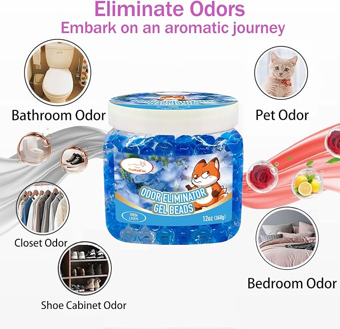 6 Pack Odor Eliminator Gel Beads, 12 oz, Scented Gel Air Freshener, Pet Odor Eliminator for Bathroom, Closet, Pet Area & RVs, Lasts 90 Days for Improved Home Fragrance, Fresh Linen