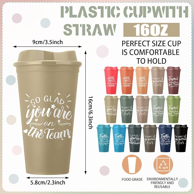 Pickmesh 15 Pcs Housekeeping Employee Appreciation Gifts Cups,Morandi Color | 16 oz Plastic Tumblers with Lids, Reusable Coffee Cups, Thank You Gifts, for Staff Volunteer Coworker Teacher