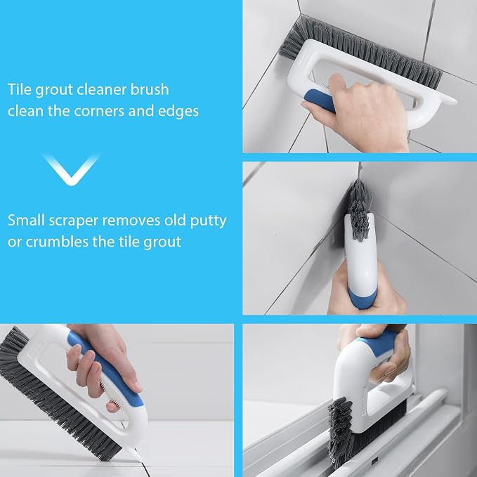 Lumkew Grout Cleaner Brush for Cleaning Floors Tile Scrub, Blue,1 Pcs | V Shape, Hard Bristle, Bathroom Shower Grout Cleaning Brush Scrubber