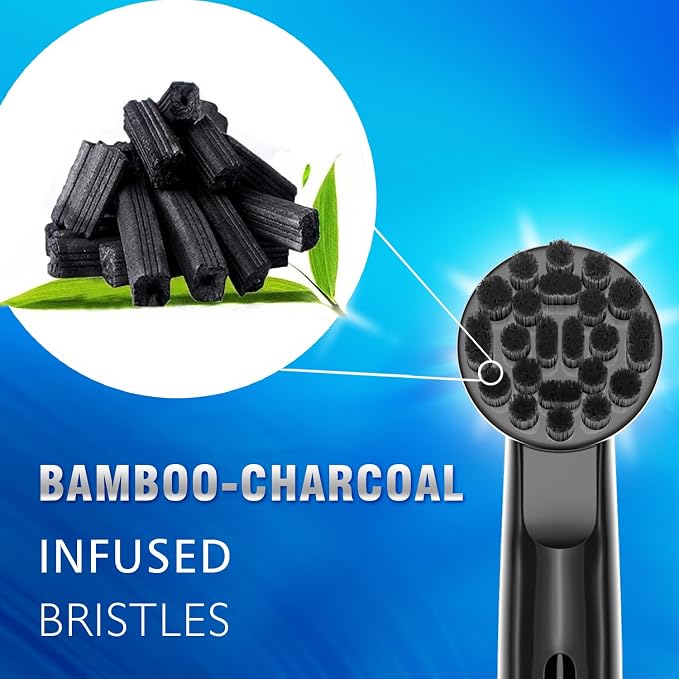 Replacement Brush Heads for Oral B Braun Electric Toothbrush,Black | 4Pcs,Bamboo-Charcoal Infused Bristles,Small Round Head for Pro,Vitality and Smart Series,End-rounded DuPont Bristles