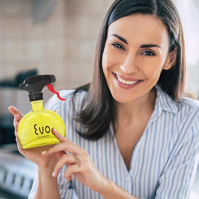 Evo Oil Sprayer Glass, Non-Aerosol for Olive, Cooking Oils, and Vinegars, Yellow, 6-Ounce Capacity