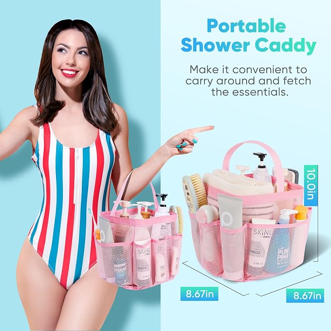 EUDELE 2 Pack Mesh Shower Caddy Portable for College Dorm Room Essentials, Shower Caddy Dorm with 9-Pocket Large Capacity,Shower Bag for Beach,Swimming,Gym All Black+All Purple