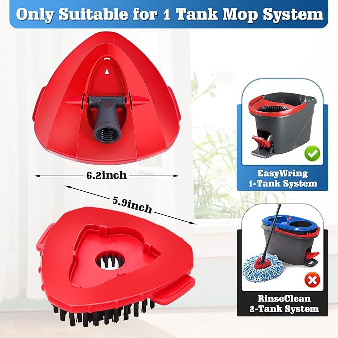 3-Piece Upgrade Scrub Brush Attachment & Base Compatible with O Cedar EasyWring 1-Tank Spin Mop, 2 Pack Heavy Duty Hard Bristle Replacement Heads for Grout, Tile, Bathroom & Hard Floor