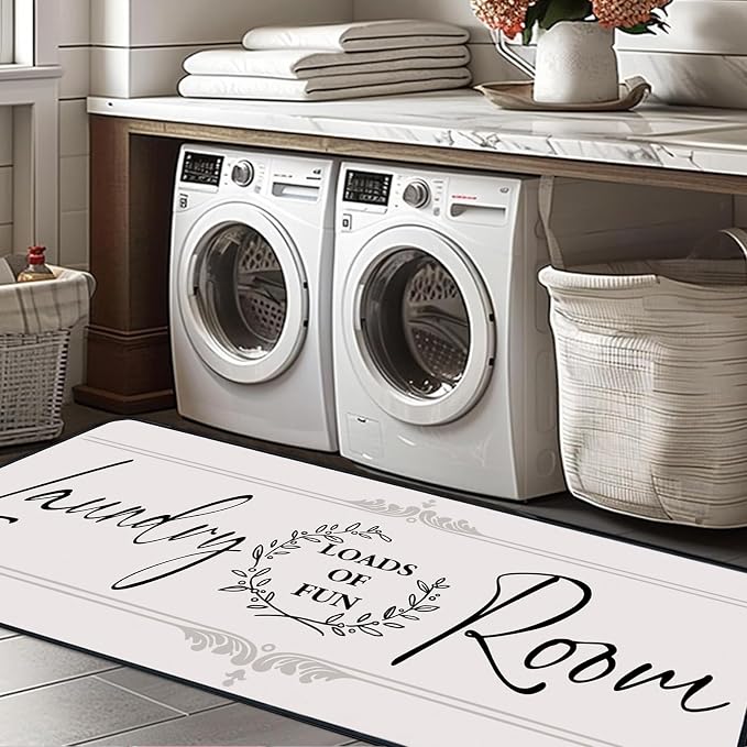 Laundry Room Rug Runner Non Slip Farmhouse Mats Organization and Washable Floor Long Rugs for Laundry Room Accessories Mudroom Kitchen Bathroom Area Rugs Decor, 2' x 6' Grey