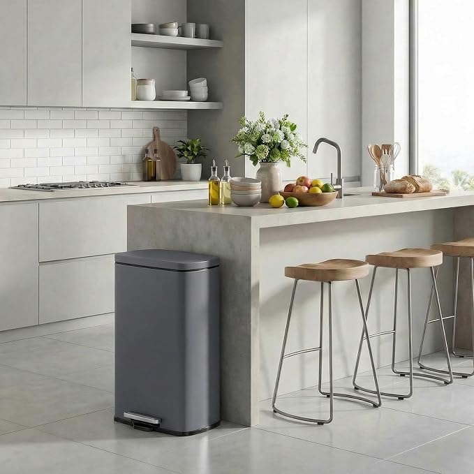 8 Gal Kitchen Trash Can, 30L Recycling or Garbage Bin, with Step-On Pedal | Brushed Stainless Steel Waste Basket, Soft&Quiet Close Dustbin, Removable Inner Bucket, for Home, Office, Living Room