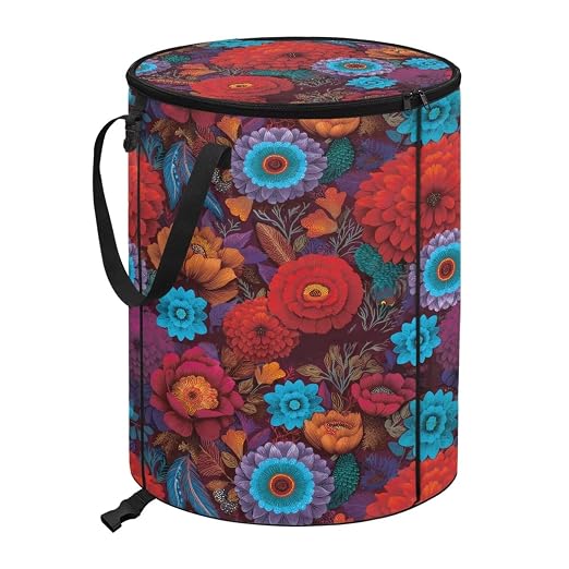 BIGCARJOB Hippie Floral Outdoor Trash Can Storage Collapsible Pop-up Recycle Trash Can 22.83x17.71 Waterproof Garbage Bin Bag with Lid and Clip