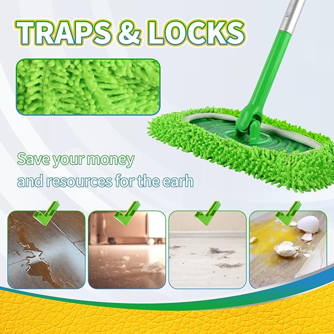 6 Pack Reusable Microfiber Mop Pads Compatible with Swiffer Sweeper | Washable replacement pads for wet & dry cleaning on hardwood, tile, laminate and vinyl floors.