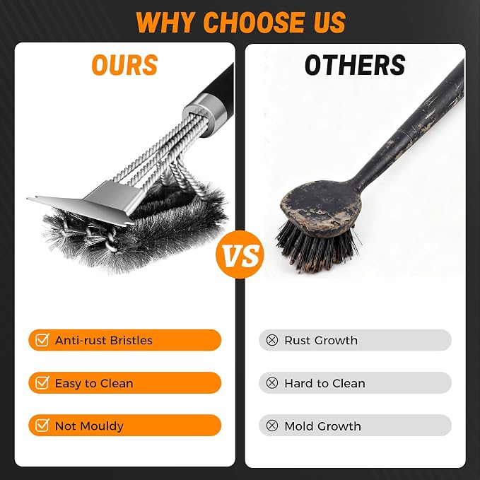 BBQ Grill Cleaning Brush Scraper,3 in 1 Barbecue Woven Wire Brush for Grill | 18" Stainless Grill Grate Cleaner, for Weber Gas, Charcoal, Electrical, Infrared