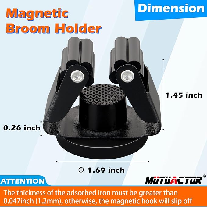 MUTUACTOR Magnetic Broom Holder,4PCS Anti-Slip Magnetic Mount Storage Broom Holders with Rubber Grippers,12lbs Heavy Duty Magnetic Tool Holder for Work Garage Laundry Kitchen RV Van Accessories