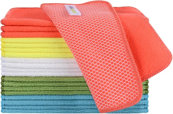 Dish Cloth for Washing Dishes Kitchen Washcloth Cleaning Cloth | 7.87x7.87inch 20pack Kitchen Towels Rags, Microfiber Cleaning Cloths, Wash Cloths with Poly Scour Side, Wholesale, Assorted
