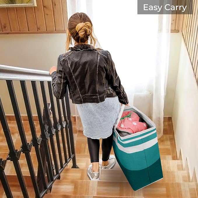 HomeHacks 2 Pack Large Laundry Baskets, Laundry Hampers Bags (Green 75Lx2) | Waterproof, Freestanding, Collapsible Clothes Hamper with Reinforced Handles in Laundry Room, Dorm, Bathroom, Bedroom