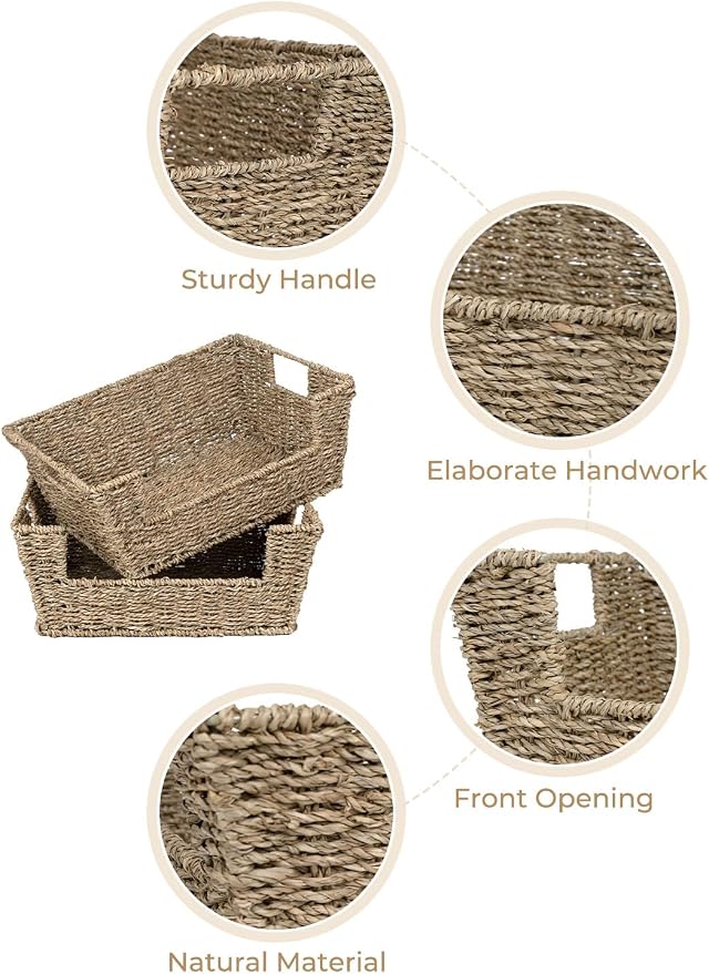 StorageWorks Pantry Baskets for Organizing, Storage Baskets, Seagrass | Pantry Baskets for Patato and Onion Storage, Stackable Wicker Basket Organizer for Shelf, Woven Basket for Storage, 2-Pack