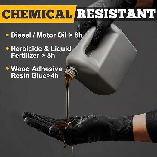 Heavy Duty Black Industrial Nitrile Gloves, 8-mil, Large, Box of 100, Latex Free, Raised Diamond Texture, Powder Free, Food Safe, Rubber Gloves, Mechanic Gloves(L)