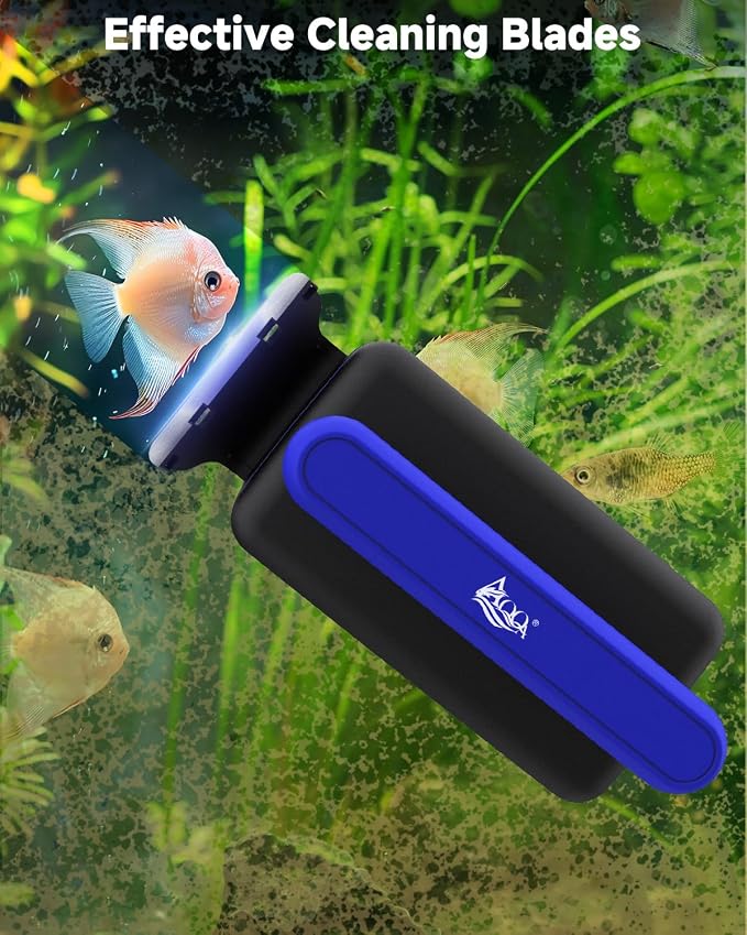 AQQA Aquarium Glass Cleaner, Double Side Algae Scraper with 2 Blades | Magnetic Fish Tank Cleaner, Self Floating Glass Scrubber Brush, for Up to 1.0 Inch Thick Glass & Acrylic Aquarium Tanks