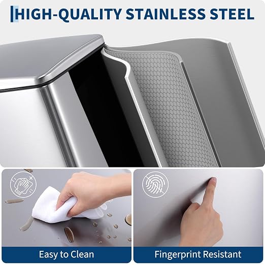 12 Gallon/45L Stainless Steel Step Trash Can, Soft Close Pedal Garbage Bin with Detachable Inner Bucket,Fingerprint Resistant,Dual-Use Waste & Recycling Container for Home Kitchen, Bathroom and Office